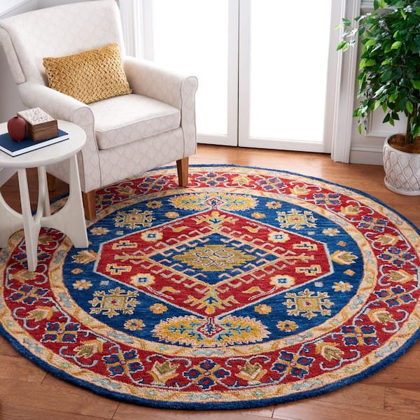 Aspen 7 ft. x 7 ft. Red/Blue Oriental Round Rug