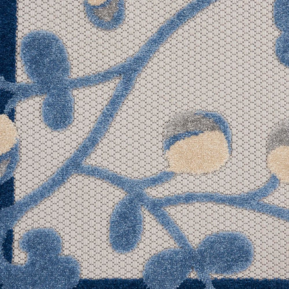 Blue and Grey Floral Synthetic Flat Woven Rug, 3' x 5'