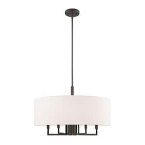 Somerhill 6-Light English Bronze Pendant Chandelier with Oatmeal Fabric Shade