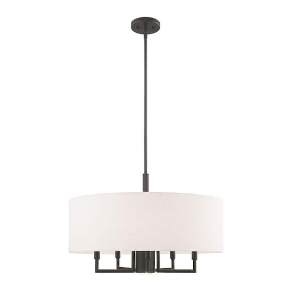 AVIANCE LIGHTING Somerhill 6-Light English Bronze Pendant Chandelier with Oatmeal Fabric Shade