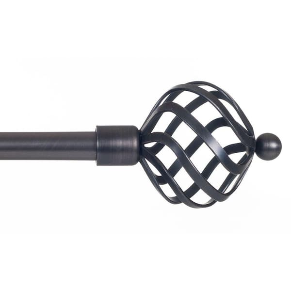 Lavish Home 48 in. - 86 in. Telescoping 3/4 in. Single Curtain Rod in Pewter with Twisted Sphere Finial
