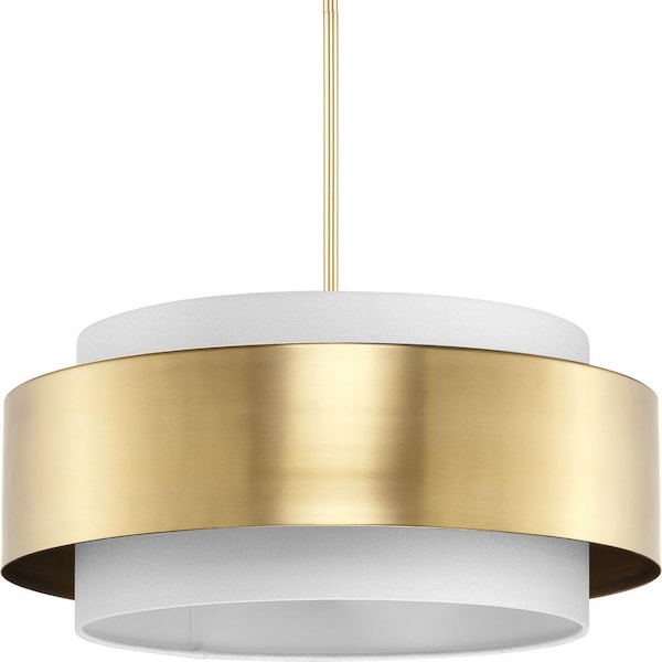 Progress Lighting Silva Collection 3-Light Brushed Bronze White Linen Shade Pendant