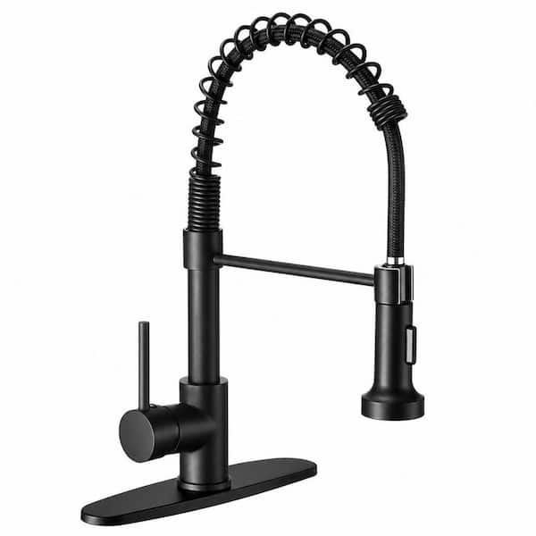 16 in. H x 9.2 in. W x 1.85 in. D Matte Black Single Handle Spring Kitchen Sink Faucet with Pull Down Sprayer