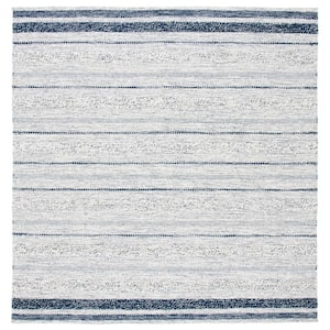 Striped Kilim Ivory Navy 7 ft. x 7 ft. Striped Square Area Rug