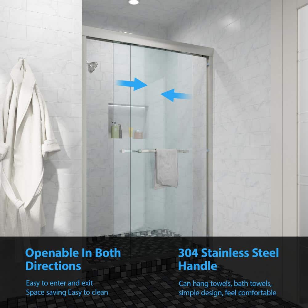 48" Brushed Nickel Semi-Frameless Sliding Shower Door with Clear Glass