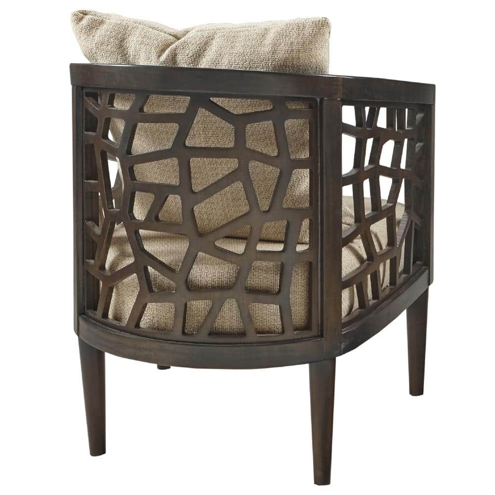 Mid-Century Tan Upholstered Wood Accent Chair with High-Density Foam