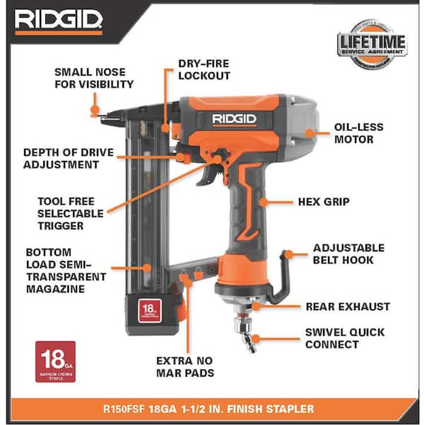 RIDGID R150FSF 18-Gauge Finish Stapler 70 psi for sale online 