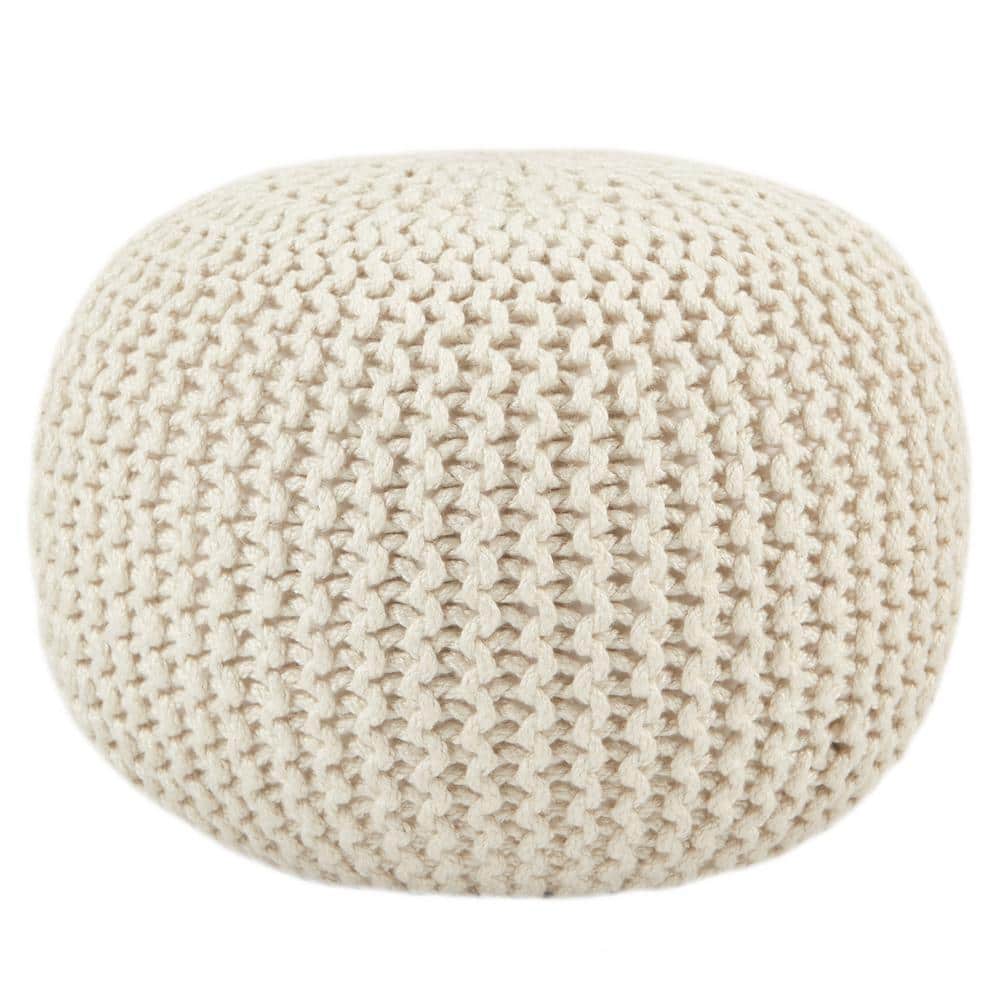 Beige Chunky Knit Indoor/Outdoor Round Pouf