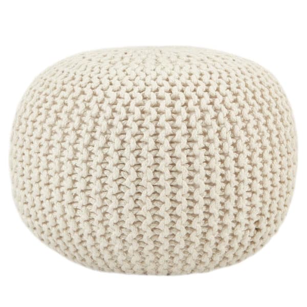 VIBE BY JAIPUR LIVING Asilah Solid White 20 in. x 20 in. x 14 In. Indoor/Outdoor Round Pouf