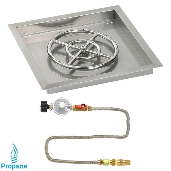 American Fire Glass 18 in. sq. Stainless Steel Drop-In Pan with Match Light Kit (12 in. Fire Pit Ring) Propane