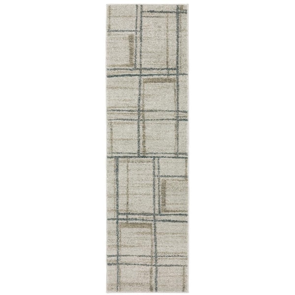 AVERLEY HOME Apex Beige 2 ft. x 8 ft. Distressed Geometric Block Polyester Indoor Runner Area Rug