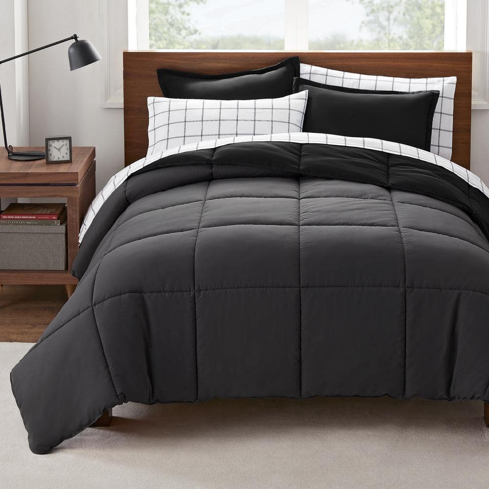 Full Black Microfiber Reversible Bed in a Bag Set