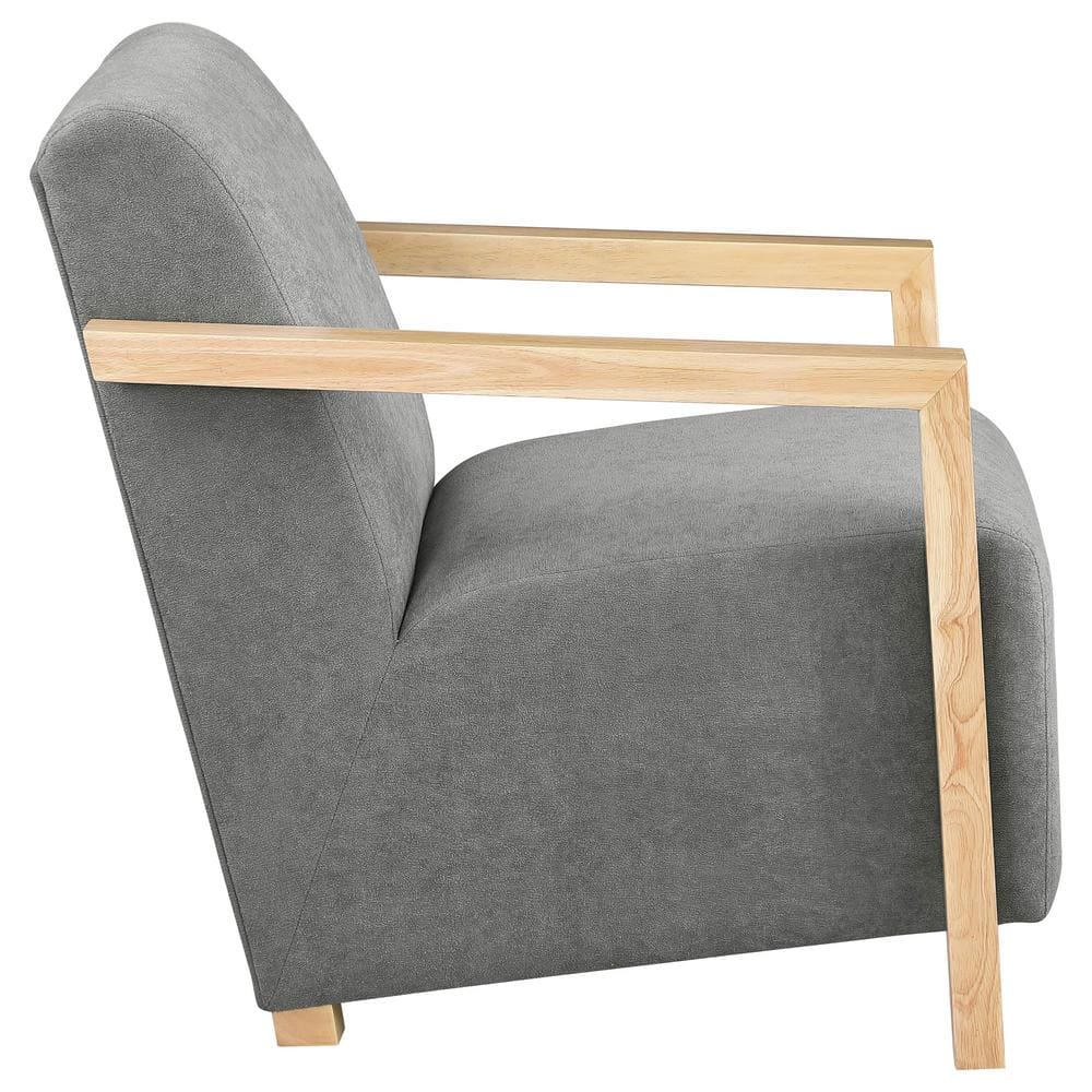Diego Dark Gray Upholstered Accent Chair with Natural Wood Arms