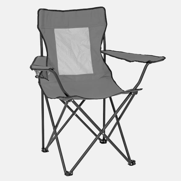 Outdoor Camping Folding Chair Heavy-Duty Metal Frame Collapsible Arm Chair with Cup Holder and Carry Bag, Charcoal