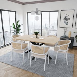 Ervilla Modern Dining Armchair with White Powder Coated Steel Legs and Wicker Back Set of 4, Beige