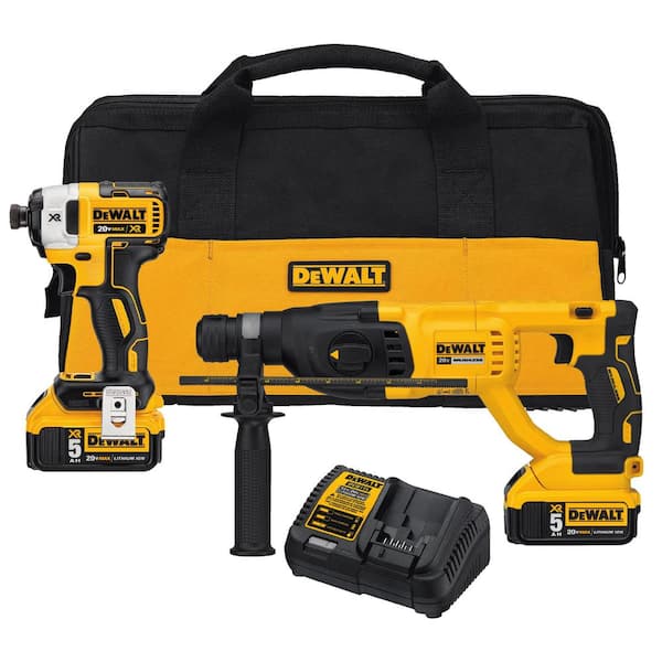 20V MAX XR Cordless Impact Driver/Rotary Hammer 2 Tool Combo Kit, 20V 4.5-5 in. Grinder, and (2) 20V 5.0Ah Batteries