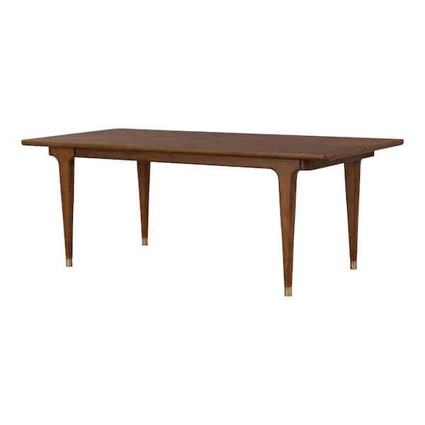 Forma Mid Century Modern Walnut Wood Top 82 in. 4 Legs Dining Table with Gold-capped Legs (Seats 6)
