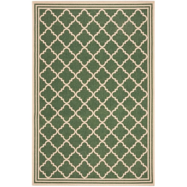 SAFAVIEH Beach House Green/Cream 7 ft. x 9 ft. Border Trellis Indoor/Outdoor Patio  Area Rug