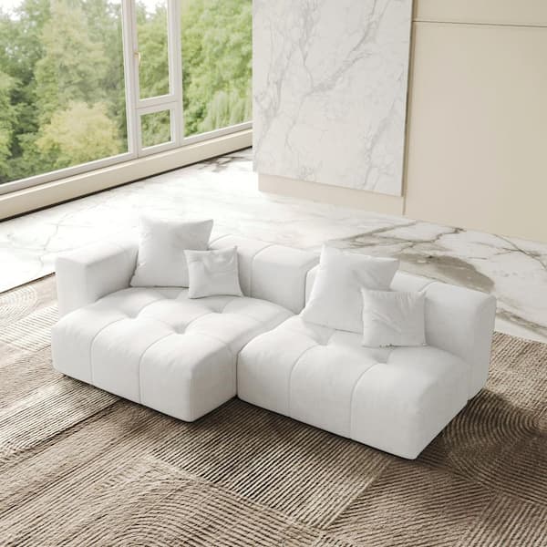 Modern 92 in. 2-Piece Linen Oversized Sectional Sofa Modular Couch Loveseat with Wide Seat in White for Living Room