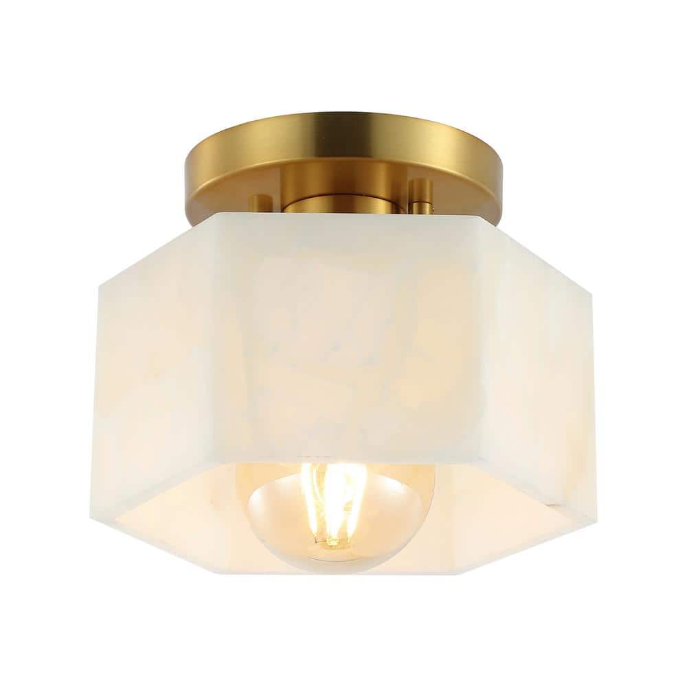 Tessa 8" White Marbling Brass LED Semi Flush Mount Light