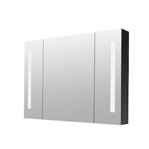 Modern 36 in. W x 26 in. H Rectangular Black Aluminum LED Medicine Cabinet with Mirror and Dimmer Defogger