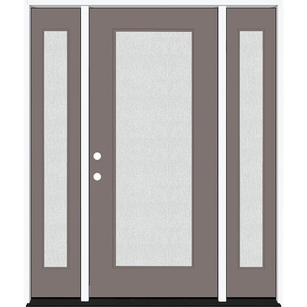 Steves & Sons Legacy 64 in. x 80 in. Full Lite Rain Glass RHIS Primed Kindling Finish Fiberglass Prehung Front Door with Dbl 12 in. SL
