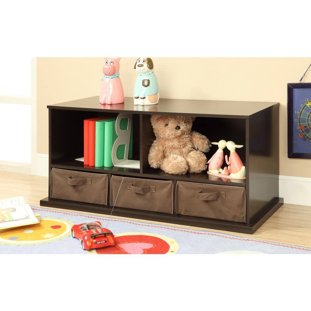 Espresso MDF Kids Storage Shelf with Fabric Baskets
