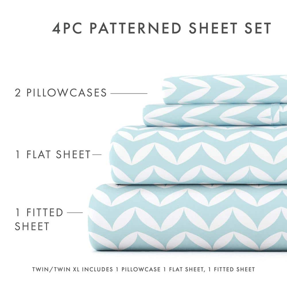 Light Blue Chevron Microfiber Full Sheet Set with Deep Pockets