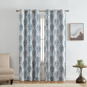 Raja Indigo Polyester Boho Print 37 in. W x 84 in. L Grommet Top Indoor Blackout Curtains (Set of 2)