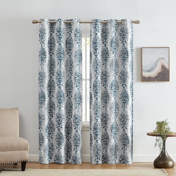 Elrene Raja Indigo Polyester Boho Print 37 in. W x 84 in. L Grommet Top Indoor Blackout Curtains (Set of 2)