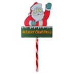 28 in. Lighted Santa Claus Merry Christmas Lawn Stake in Clear Lights