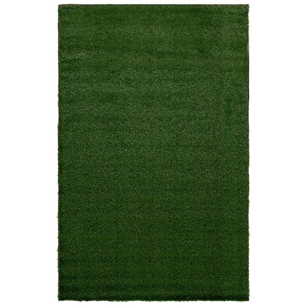 Turf 5 ft. x 8 ft. Natural/Green Solid Color Indoor/Outdoor Area Rug