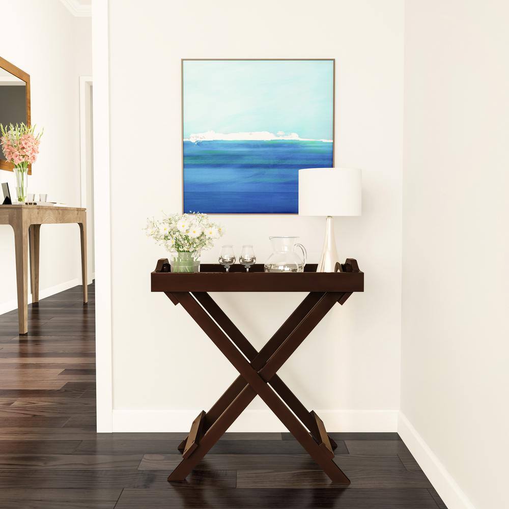 Brown MDF Wood Folding End Table with Removable Tray Top