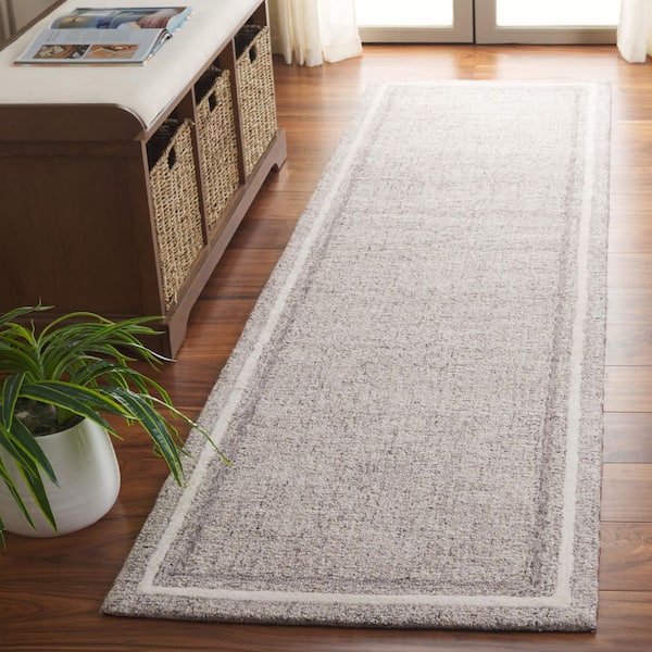 Ebony 2 ft. x 9 ft. Gray/Ivory Solid Border Modern Runner Rug