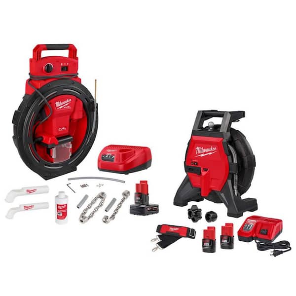 M12 FUEL High-Speed Flexible Shaft Drain Cleaner​ for 1-1/4 "-2" Pipe & M12 65ft Flexible Compact Inspection Camera Kit