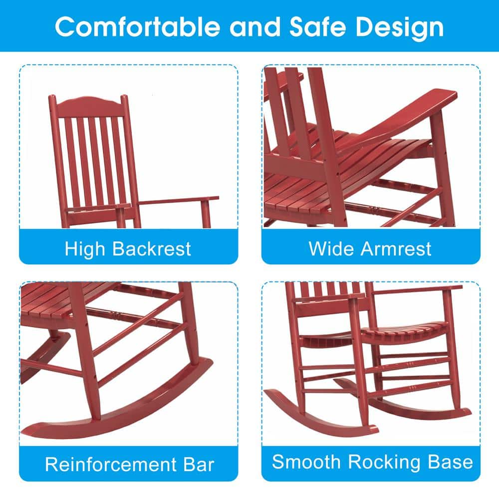 Red Acacia Wood High Back Outdoor Rocking Chair