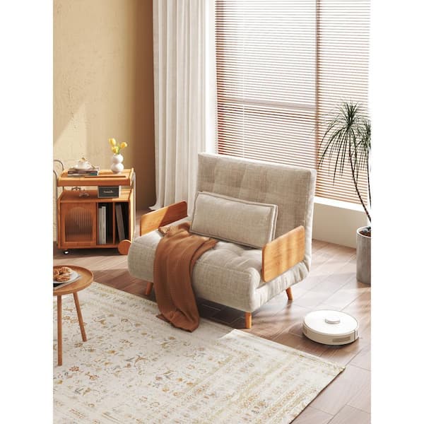 30.9 in. Beige Folding Linen Sofa Bed