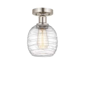 Belfast 6 in. 1-Light Brushed Satin Nickel, Deco Swirl Semi-Flush Mount with Deco Swirl Glass Shade