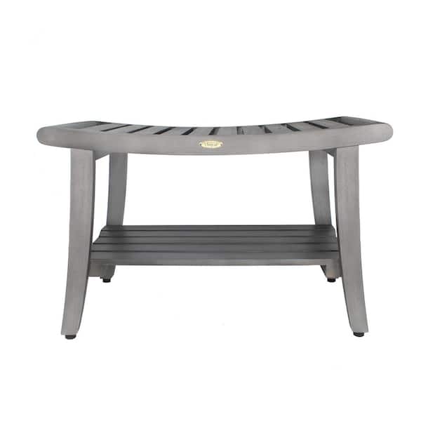 EcoDecors Coastal Vogue Tranquility 30 in. Teak Wood Shower Bench with Shelf and LiftAide Arms in Gray Finish