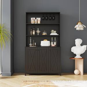 39.3 in. W x 7.87 in. D x 70.87 in. H Black Linen Cabinet with Wine Rack and Open Shelves for Living Room Kitchen