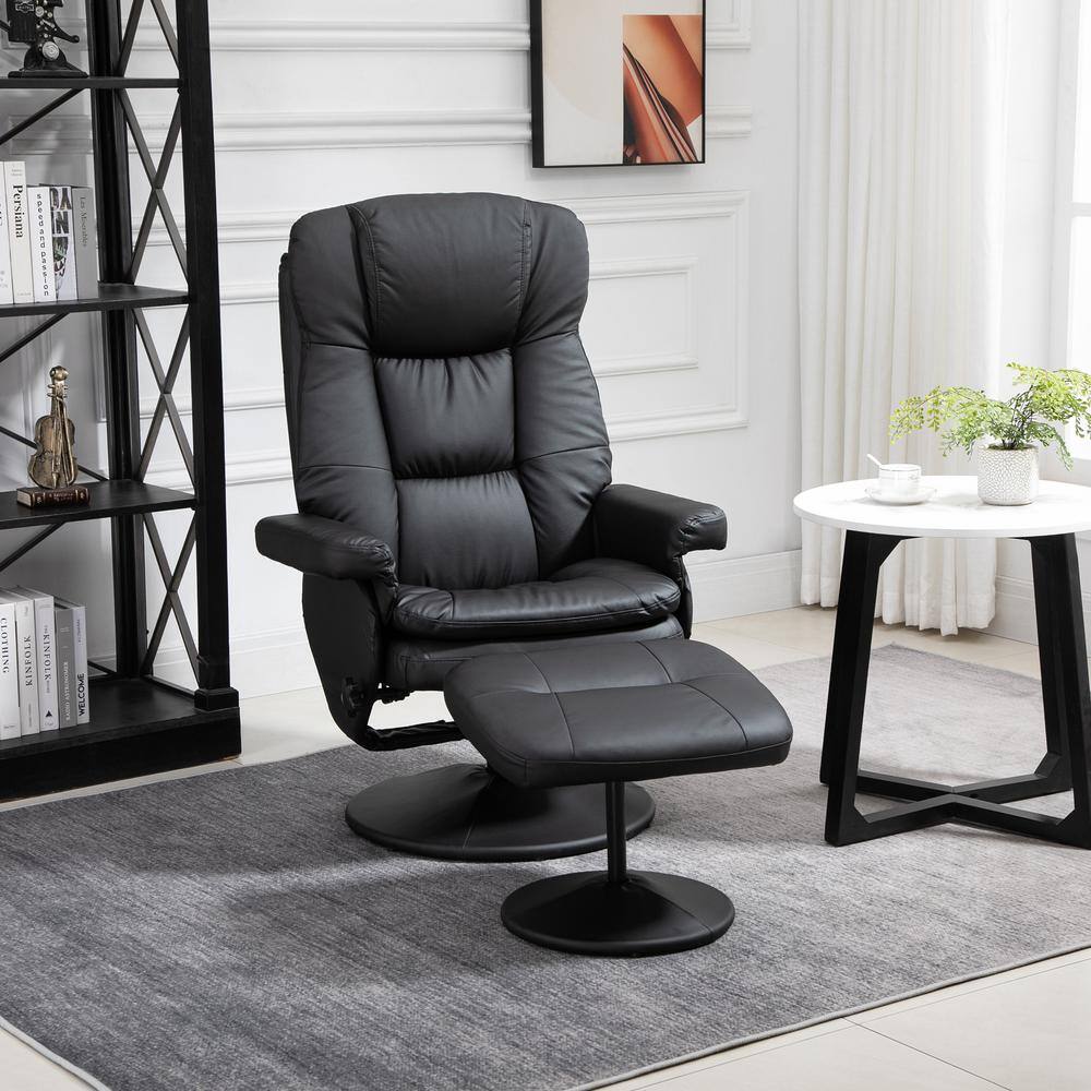 Black Faux Leather Swivel Recliner with Ottoman