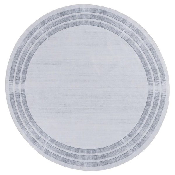 SAFAVIEH Malibu Light Gray/Gray 6 ft. x 6 ft. Machine Washable Border Striped Round Area Rug