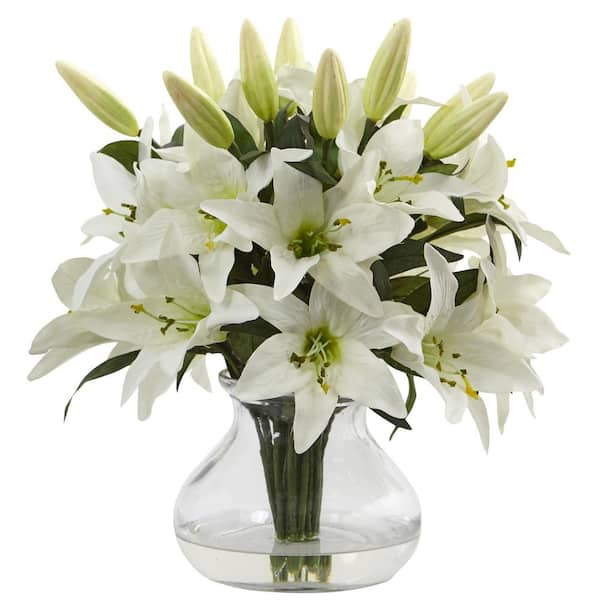 Tulip Artificial Decorative Vase Silk Arrangements Nearly Natural 15in White