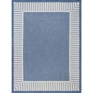 Eco Striped Border Blue 4 ft. x 6 ft. Indoor/Outdoor Area Rug