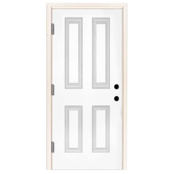Steves & Sons 32 in. x 80 in. Element Series 4-Panel White Prime Steel Prehung Front Door with Right-Hand Outswing w/ 6-9/16 in. Frame