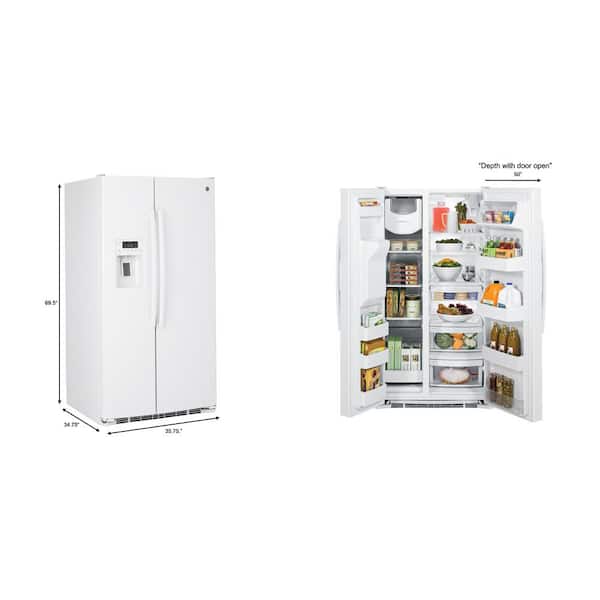 Ge 25 4 Cu Ft Side By Side Refrigerator In White With Icemaker Gse25gghww The Home Depot