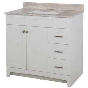 Thornbriar 37 in. W x 22 in. D x 38 in. H Single Sink  Bath Vanity in White with Winter Mist Stone Composite Top