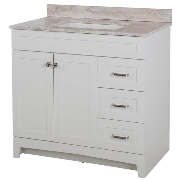 Thornbriar 37 in. Single Sink White Bath Vanity with Winter Mist Cultured Marble Top (Assembled)