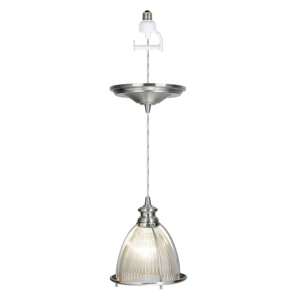 Worth Home Products Instant Pendant 1-Light Recessed Light Conversion Kit Brushed Nickel Halophane Glass Shade