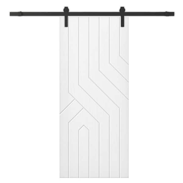 CALHOME 30 in. x 84 in. White Painted Composite MDF Paneled Interior Sliding Barn Door with Hardware Kit
